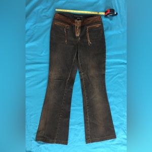 yakko dark blue bell flare denim jeans lamb leather zip